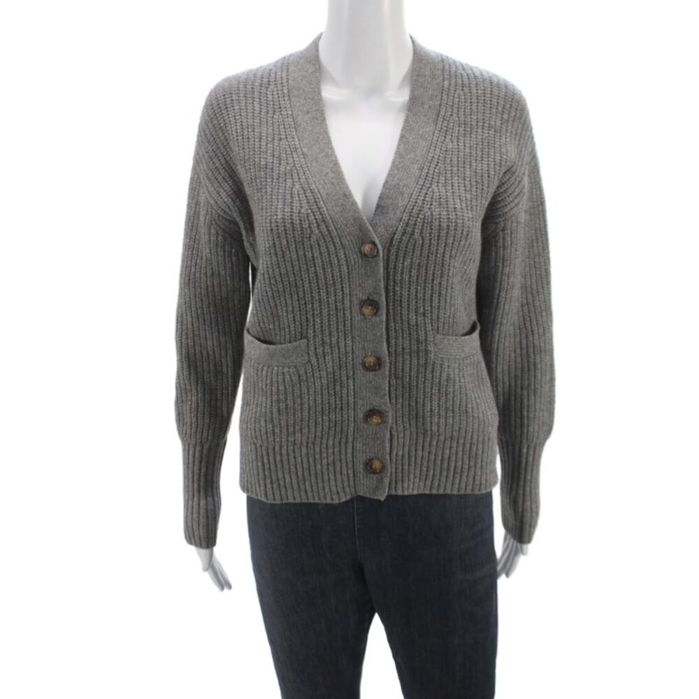 Reformation Unisex Cardigan Gray V-Neck Button Long Sleeve 100% Yak Size S